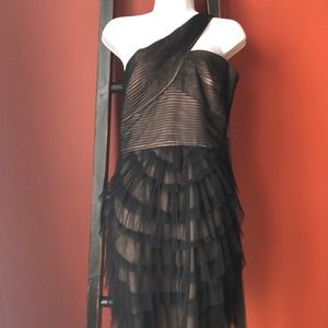 BCBG One shoulder black and nude dress size 12